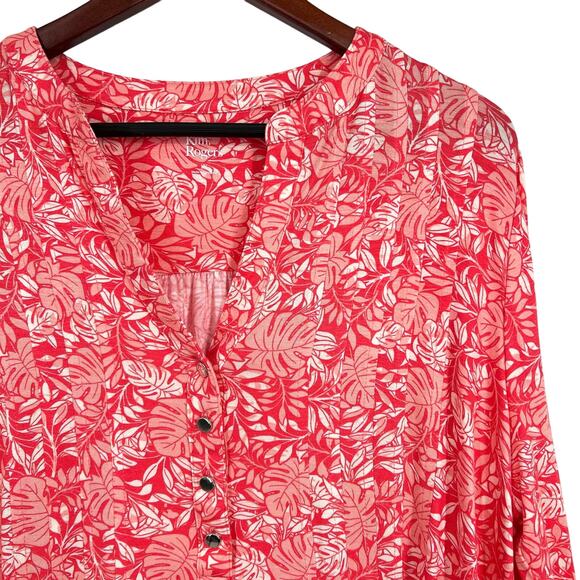 NEW NWT Kim Rogers Plus Size 1X Pink Stretchy Tropical Blouse Shirt Top Beach - Picture 5 of 10
